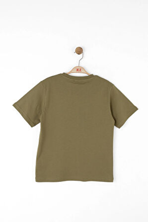 Nk Erkek Çocuk Motif Desen Tshirt 8-14 Yaş Haki