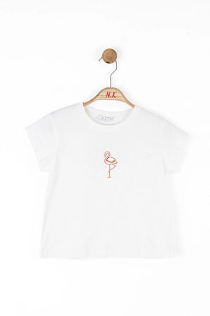 Nk Kız Çocuk Flamingo Tshirt 4-8 Yaş Ekru