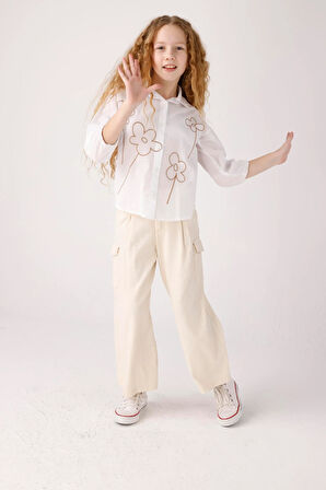 Jena Kız Çocuk Natural Pantolon 7-14 Yaş Krem