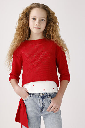 Jena Kız Çocuk Triko Sweatshirt 8-14 Yaş Kırmızı