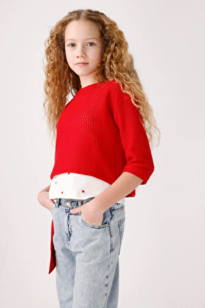 Jena Kız Çocuk Triko Sweatshirt 8-14 Yaş Kırmızı