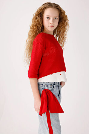 Jena Kız Çocuk Triko Sweatshirt 8-14 Yaş Kırmızı