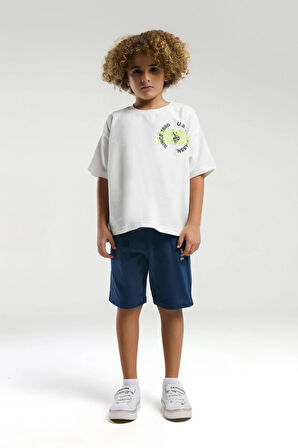 U.S. Polo Erkek Çocuk Sırt Baskılı Şortlu Takım 4-15 Yaş Beyaz
