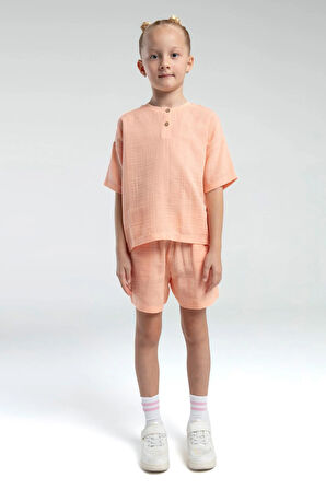 Rolypoly Kız Çocuk Müslin Şortlu Takım 2-8 Yaş Somon