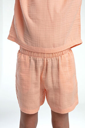 Rolypoly Kız Çocuk Müslin Şortlu Takım 2-8 Yaş Somon