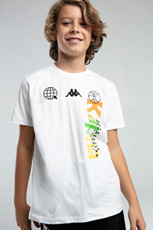 Kappa Erkek Çocuk Baskılı Tshirt 5-16 Yaş Beyaz
