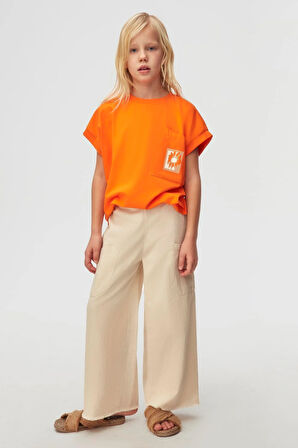 Nk Kız Çocuk Asimetrik Cepli Tshirt 8-14 Yaş Oranj