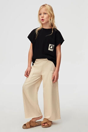 Nk Kız Çocuk Asimetrik Cepli Tshirt 8-14 Yaş Siyah