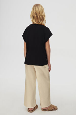 Nk Kız Çocuk Asimetrik Cepli Tshirt 8-14 Yaş Siyah