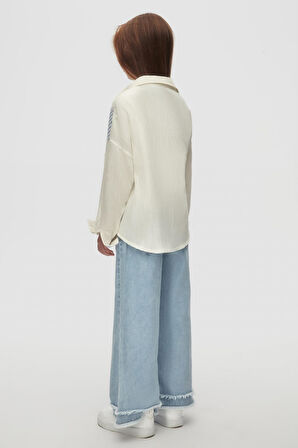 Nk Kız Çocuk Püsküllü Denim Pantolon 8-14Yaş Mavi