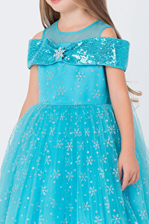 Pamina Kız Çocuk Elsa Elbise 3-7 Yaş Mavi