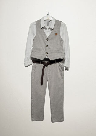 Nanica Erkek Çocuk Yelekli 3'llü Takım 3-8 Yaş Gri