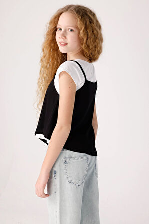 Jena Kız Çocuk İkili Asimetrik Tshirt 3-8 Yaş Beyaz