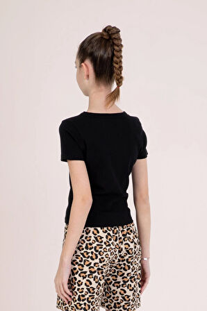 Dmb Kız Çocuk Leopar Baskılı Crop 9-14 Yaş Siyah