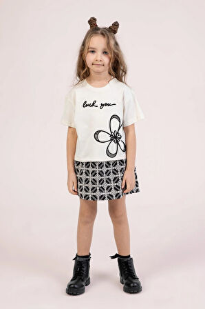 Dmb Kız Çocuk Baskılı Etekli Takım 4-9 Yaş Siyah