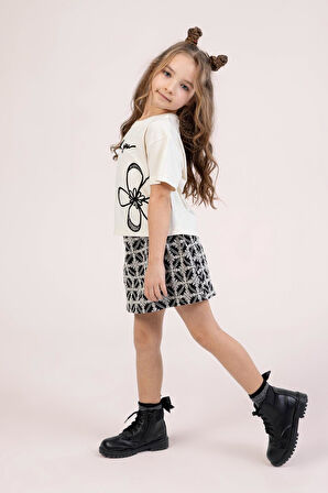 Dmb Kız Çocuk Baskılı Etekli Takım 4-9 Yaş Siyah