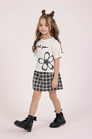 Dmb Kız Çocuk Baskılı Etekli Takım 4-9 Yaş Siyah