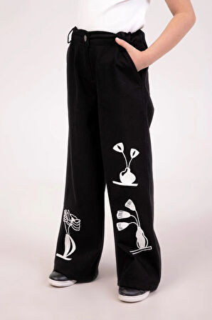 Dmb Kız Çocuk Baskılı Pantolon 4-9 Yaş Siyah