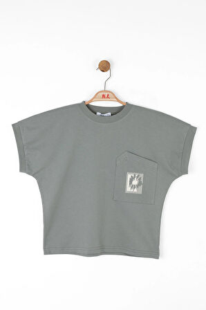 Nk Kız Çocuk Asimetrik Cepli Tshirt 8-14 Yaş Yeşil