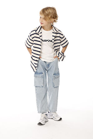 Jena Erkek Çocuk Kargo Cepli Denim Pantolon  9-14 Yaş Mavi