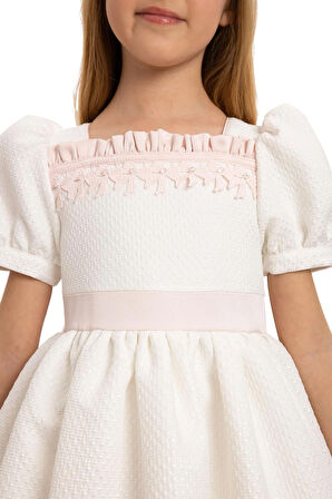 Pamina Kız Çocuk Saç Aksesuarlı Elbise 3-7 Yaş Ekru