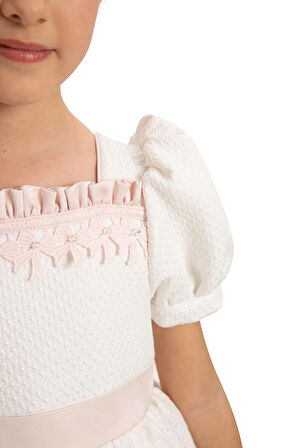 Pamina Kız Çocuk Saç Aksesuarlı Elbise 3-7 Yaş Ekru