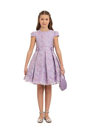 Pamina Kız Çocuk Şık Çantalı Elbise 8-14 Yaş Lila
