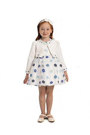 Pamina Kız Bebek Bolero ve Saç Aksesuarı Elbise 6-24 Ay Mavi