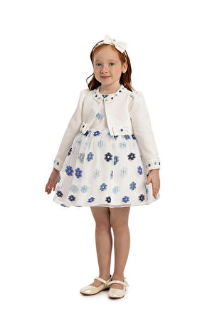 Pamina Kız Bebek Bolero ve Saç Aksesuarı Elbise 6-24 Ay Mavi