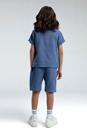 Rolypoly Erkek Çocuk Müslin Şortlu Takım 2-8 Yaş İndigo