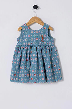 Us Polo Kız Bebek Baskılı Elbise  6-36 Ay Mavi