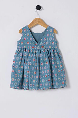 Us Polo Kız Bebek Baskılı Elbise  6-36 Ay Mavi