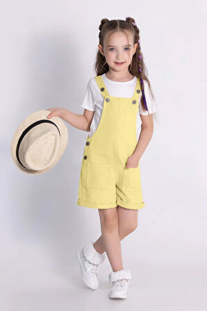 Dmb Kız Çocuk Gabardin Şortlu Tulum 4-9 Yaş Sarı
