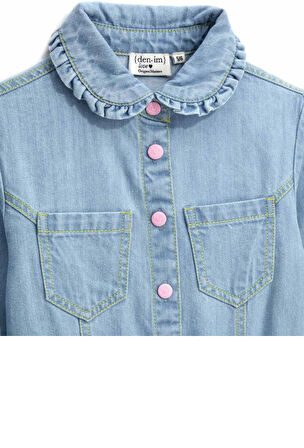 Original Marines Kız Çocuk Denim Elbise 3-8 Yaş Mavi