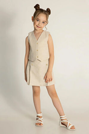 Dmb Kız Çocuk Yelek Şortlu Takım 4-9 Yaş Bej