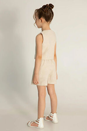 Dmb Kız Çocuk Yelek Şortlu Takım 4-9 Yaş Bej