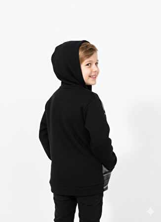 Jena Erkek Çocuk Ekose Kapüşonlu Gömlek 3-14 Yaş Siyah