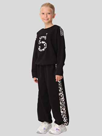 Jena Kız Çocuk Leopar Takım 7-14 Yaş Siyah