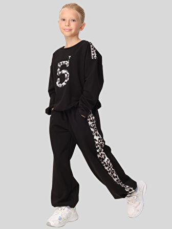 Jena Kız Çocuk Leopar Takım 7-14 Yaş Siyah