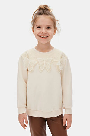 Nk Kız Çocuk Kelebek Sweatshirt 4-8 Yaş Krem