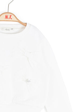 Nk Kız Bebek Kelebek Tokalı Sweatshirt 1-4 Yaş Ekru