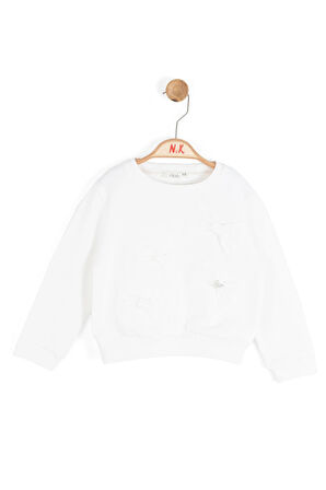 Nk Kız Bebek Kelebek Tokalı Sweatshirt 1-4 Yaş Ekru