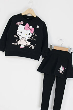Dmb Kız Çocuk Hello Kitty Taytlı Takım 3-8 Yaş Siyah