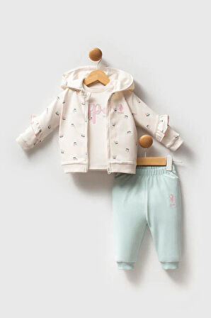 U.S Polo Kız Bebek 3'Lü takım 6-36 Ay Ekru