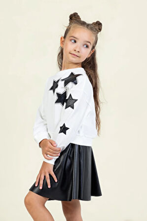 Dmb Kız Çocuk Deri Etekli Takım 4-9 Yaş Siyah