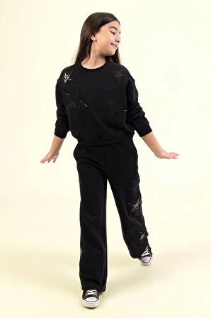 Dmb Kız Çocuk Yıldızlı Eşofman Takım 9-14 Yaş Siyah