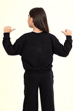 Dmb Kız Çocuk Yıldızlı Eşofman Takım 9-14 Yaş Siyah