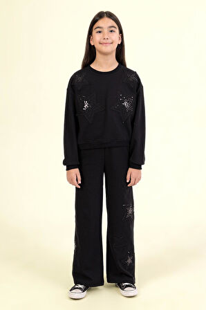 Dmb Kız Çocuk Yıldızlı Eşofman Takım 9-14 Yaş Siyah