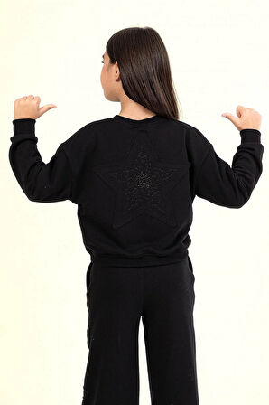 Dmb Kız Çocuk Yıldızlı Eşofman Takım 9-14 Yaş Siyah