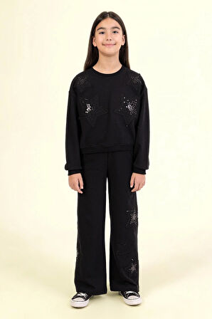 Dmb Kız Çocuk Yıldızlı Eşofman Takım 9-14 Yaş Siyah